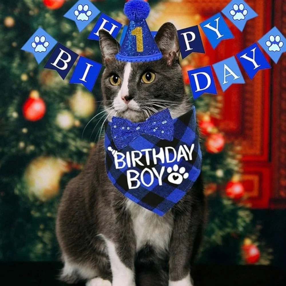 💞 New 43-Piece Blue & Gold Cat Birthday Party Set
